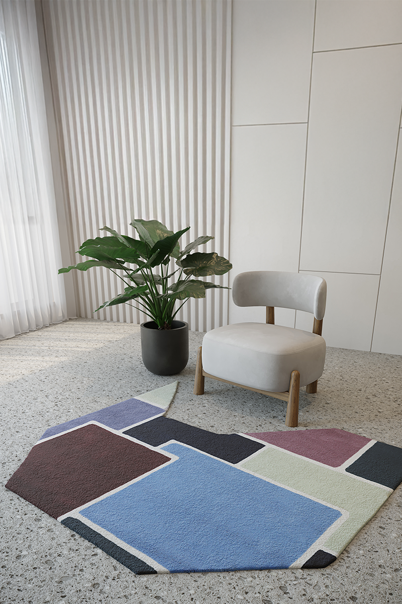 Mosaic Multicolour Wool 5.4x6 feet Irregular Rug - I MEAN DESIGN