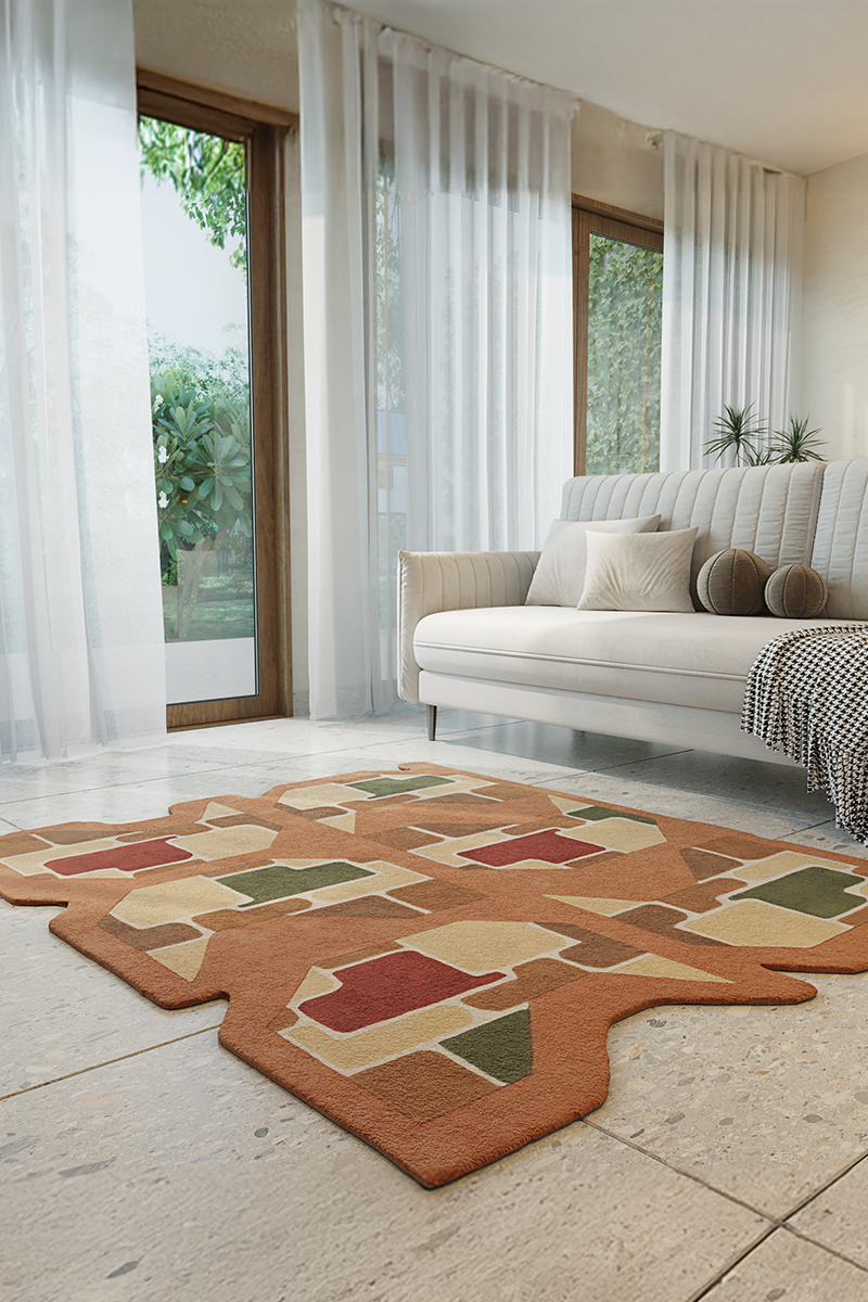 Grid Multicolour Wool 5x6 feet Irregular Rug - I MEAN DESIGN