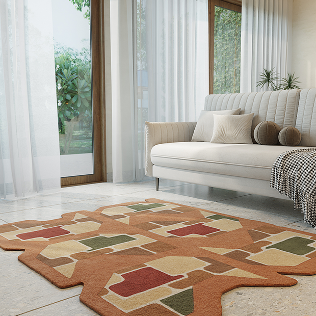 Grid Multicolour Wool 5x6 feet Irregular Rug - I MEAN DESIGN