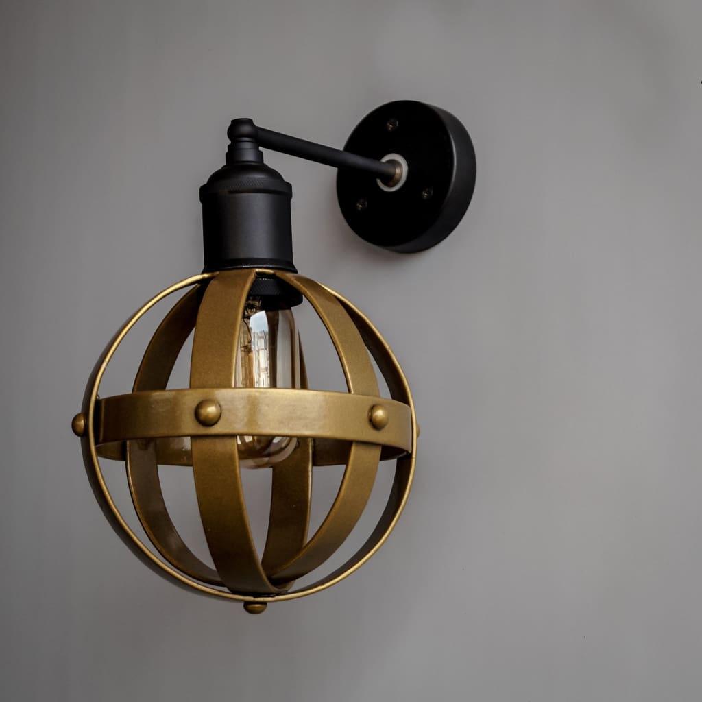Riveted Antique Gold Wall Light Fixture Mid-Century Interior - The Black Steel