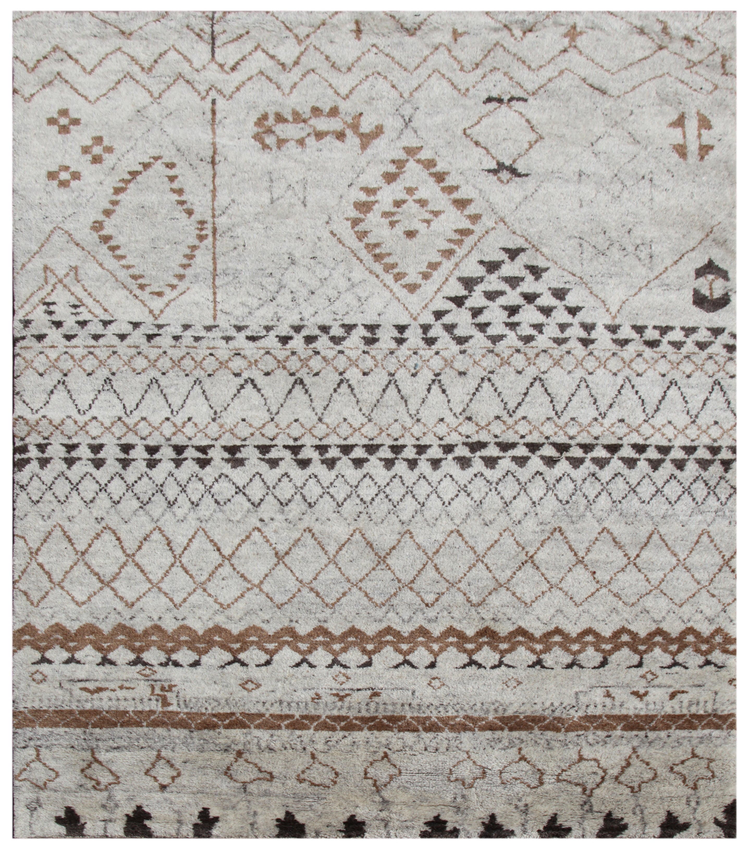 Carpet For Living room 2x3 Feet Ivory Wool Rectangle Moroccan and Tribal Rug