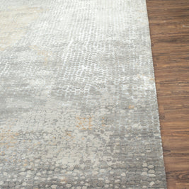 Carpet For Living room 2x3 Feet Grey and Black Wool and Bamboo Silk Rectangle Abstract Rug