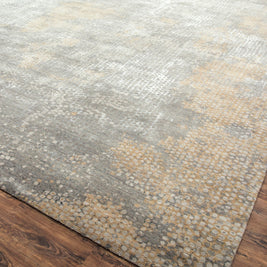 Carpet For Living room 2x3 Feet Grey and Black Wool and Bamboo Silk Rectangle Abstract Rug