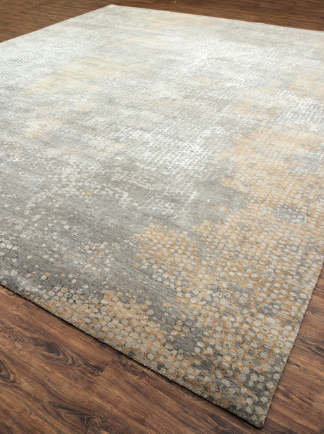 Carpet For Living room 2x3 Feet Grey and Black Wool and Bamboo Silk Rectangle Abstract Rug