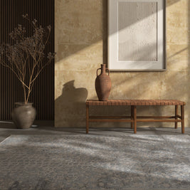 Carpet For Living room 2x3 Feet Grey and Black Wool and Bamboo Silk Rectangle Abstract Rug