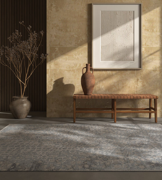 Carpet For Living room 2x3 Feet Grey and Black Wool and Bamboo Silk Rectangle Abstract Rug