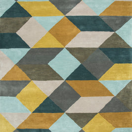 Carpet For Living room 8X11 Feet Blue Wool Rectangle Geometric And Stripes Rug