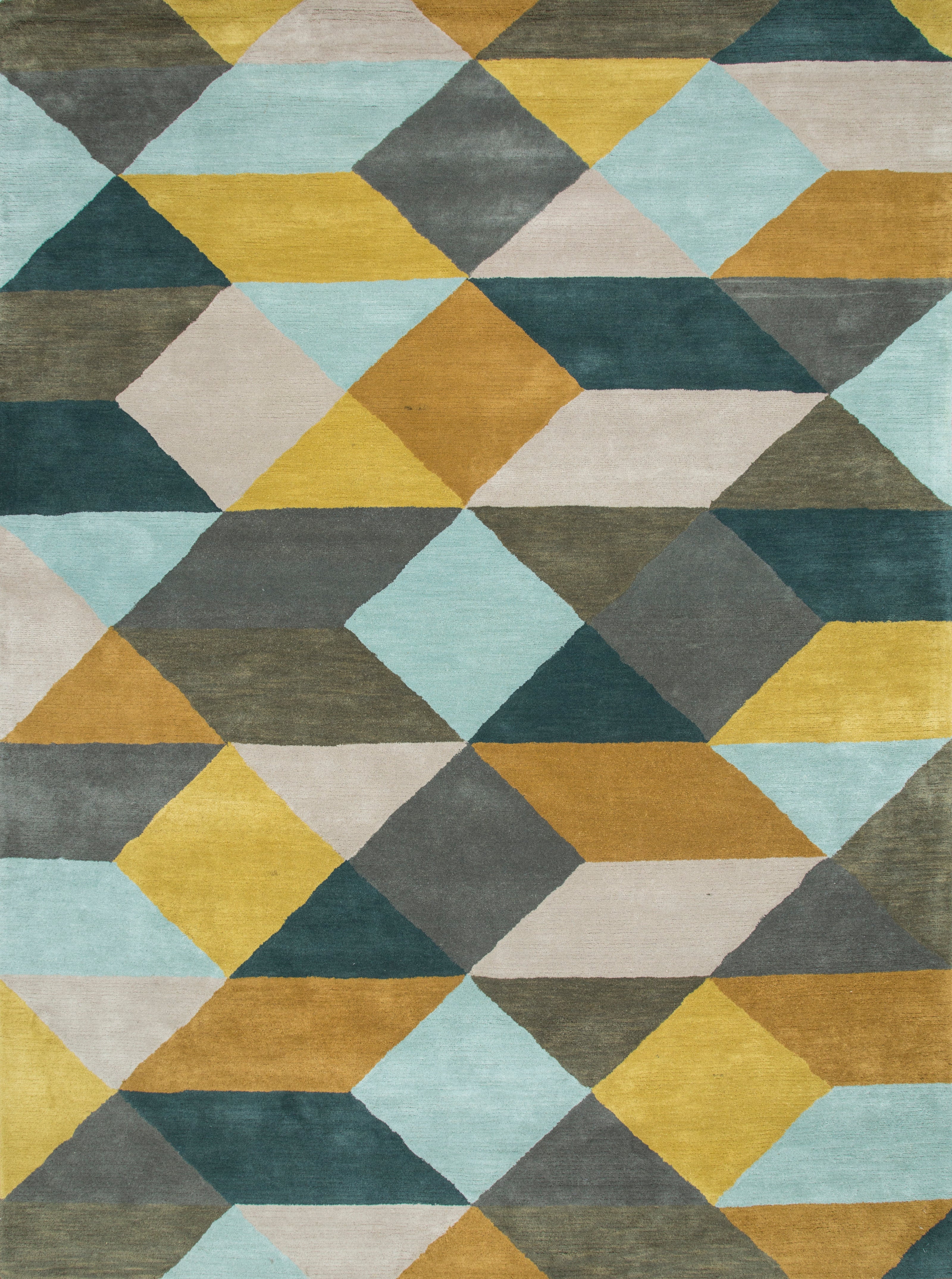 Carpet For Living room 8X11 Feet Blue Wool Rectangle Geometric And Stripes Rug