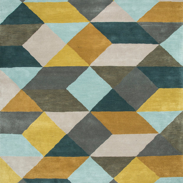 Carpet For Living room 8X11 Feet Blue Wool Rectangle Geometric And Stripes Rug