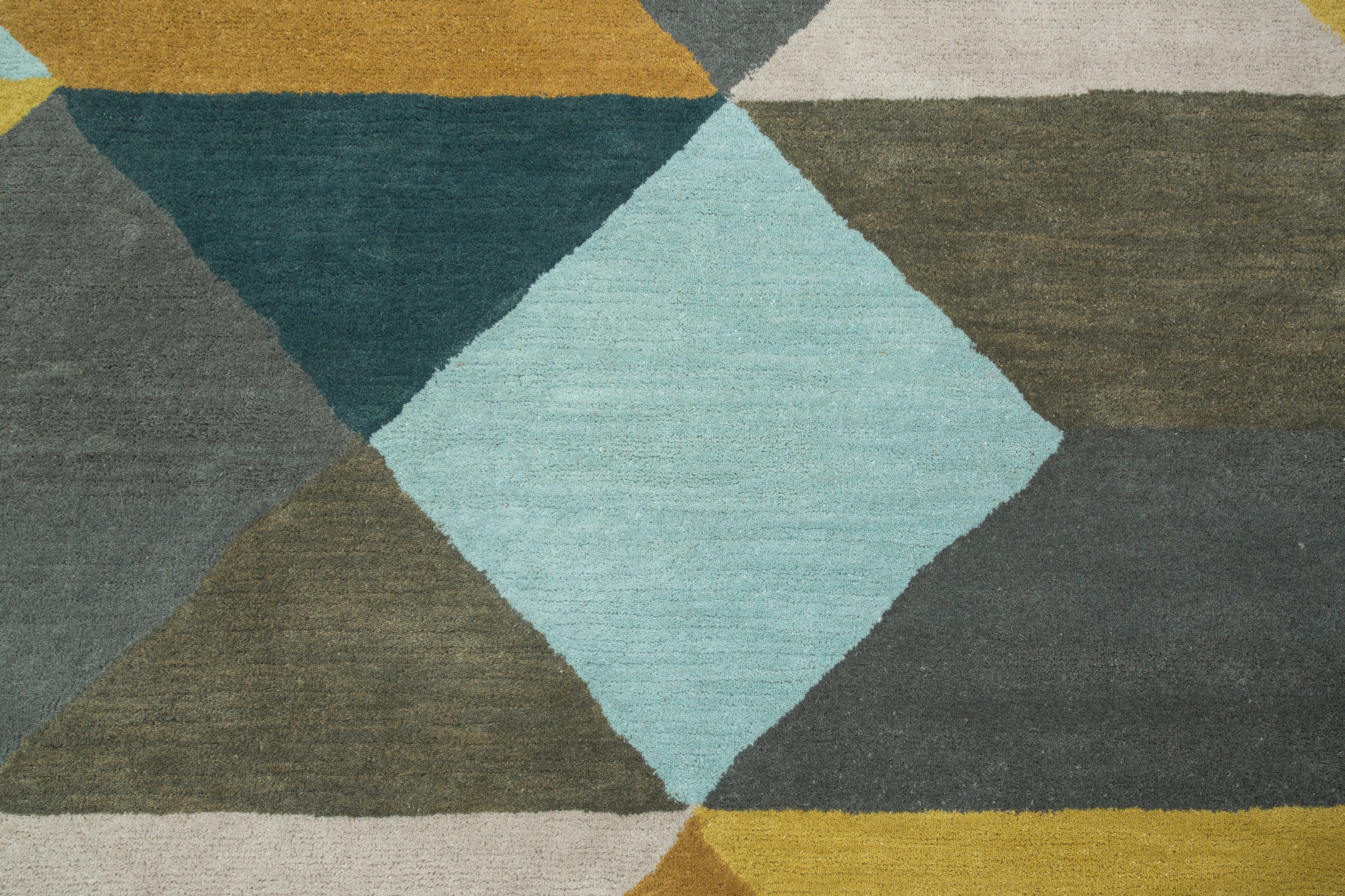 Carpet For Living room 8X11 Feet Blue Wool Rectangle Geometric And Stripes Rug