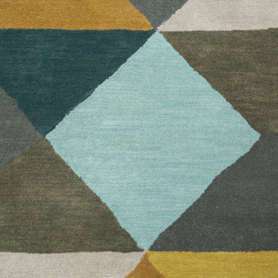 Carpet For Living room 8X11 Feet Blue Wool Rectangle Geometric And Stripes Rug