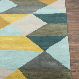 Carpet For Living room 8X11 Feet Blue Wool Rectangle Geometric And Stripes Rug