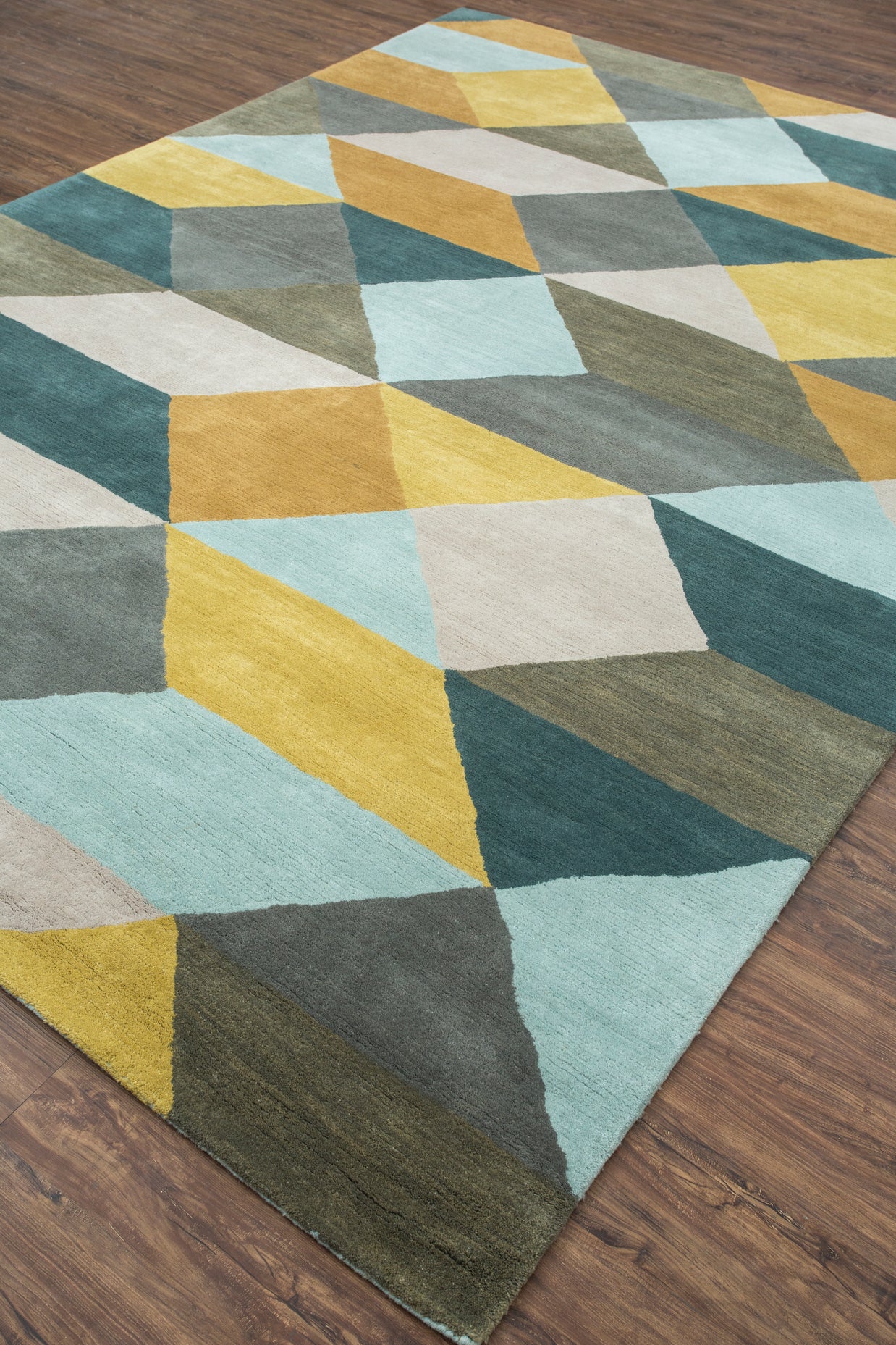 Carpet For Living room 8X11 Feet Blue Wool Rectangle Geometric And Stripes Rug