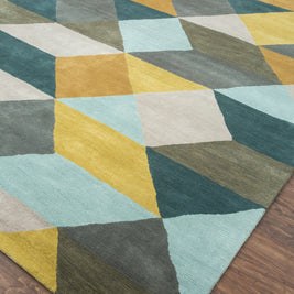 Carpet For Living room 8X11 Feet Blue Wool Rectangle Geometric And Stripes Rug