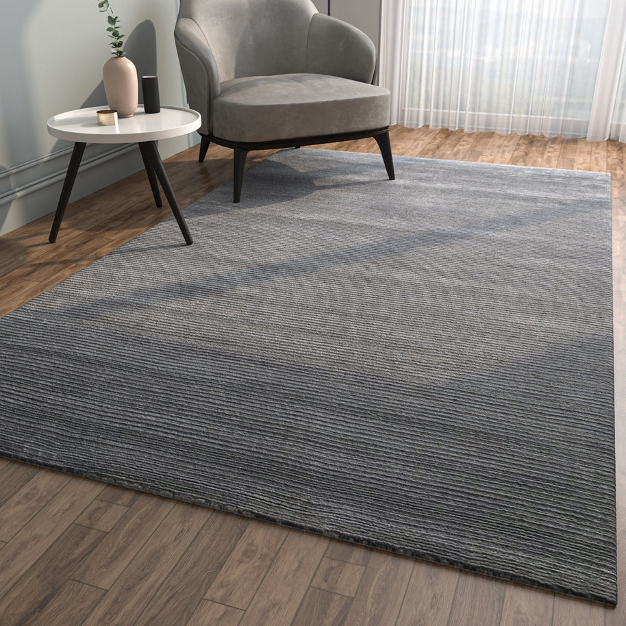 Carpet For Living room 9X12 Feet Blue Wool & Viscose Rectangle Solid Rug - I MEAN DESIGN