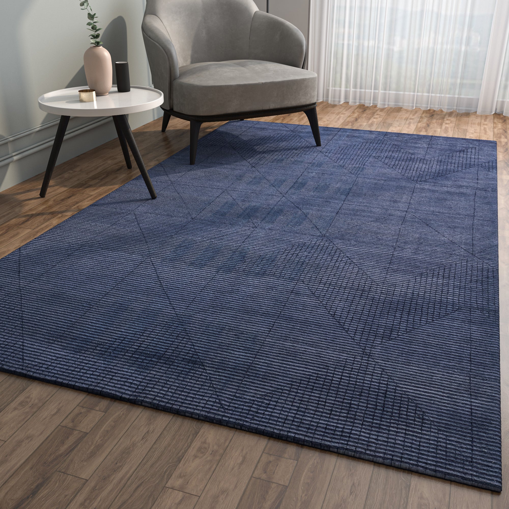Carpet For Living room 8X10 Feet Blue Wool & Viscose Rectangle Solid Rug