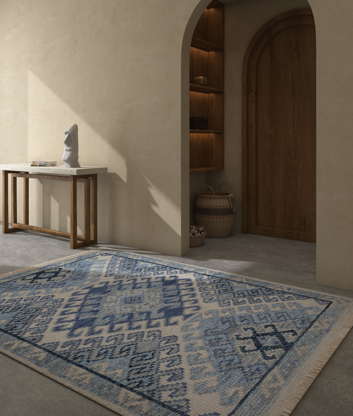 Carpet For Living room 2x3 Feet Blue Wool Rectangle Moroccan and Tribal Rug