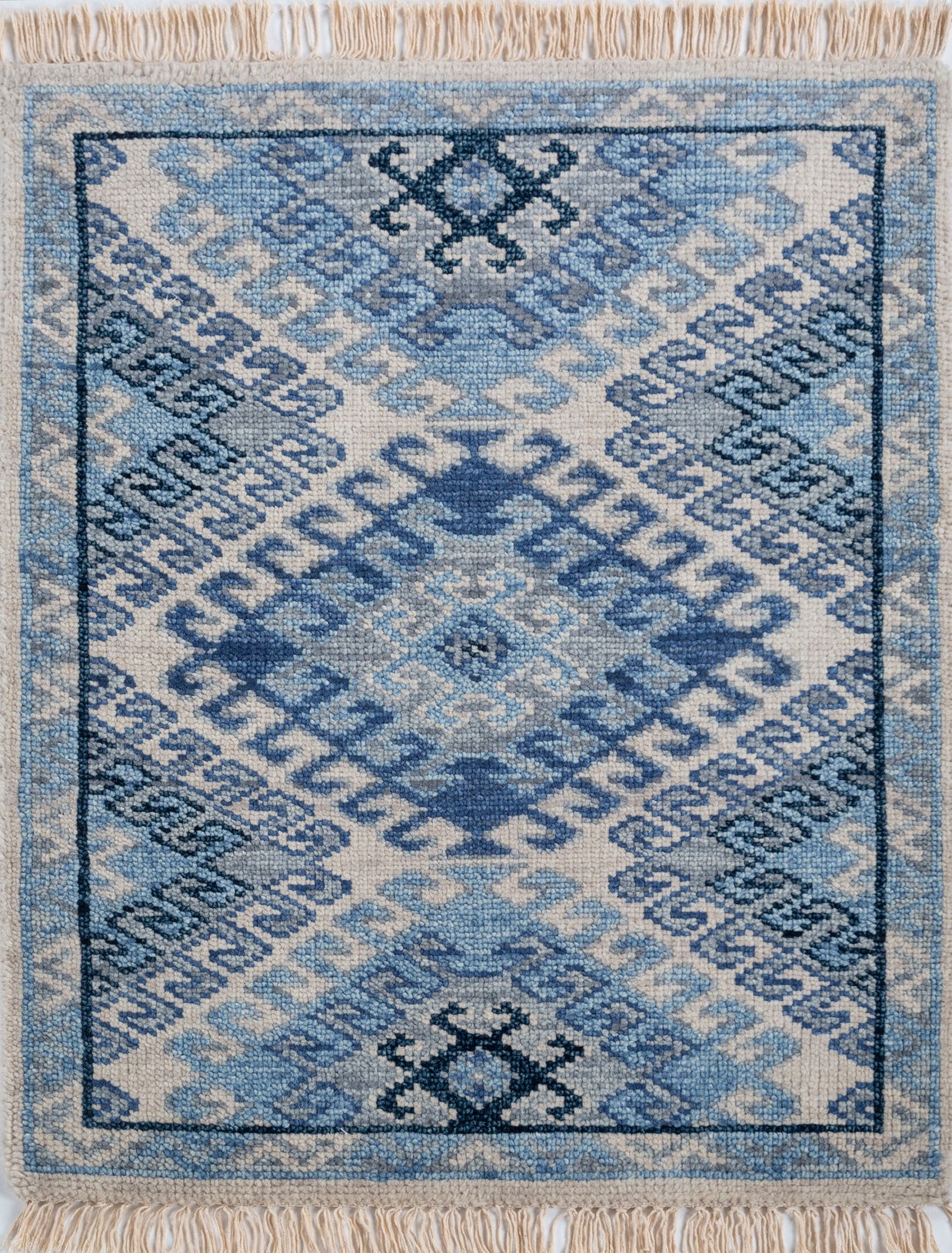 Carpet For Living room 2x3 Feet Blue Wool Rectangle Moroccan and Tribal Rug