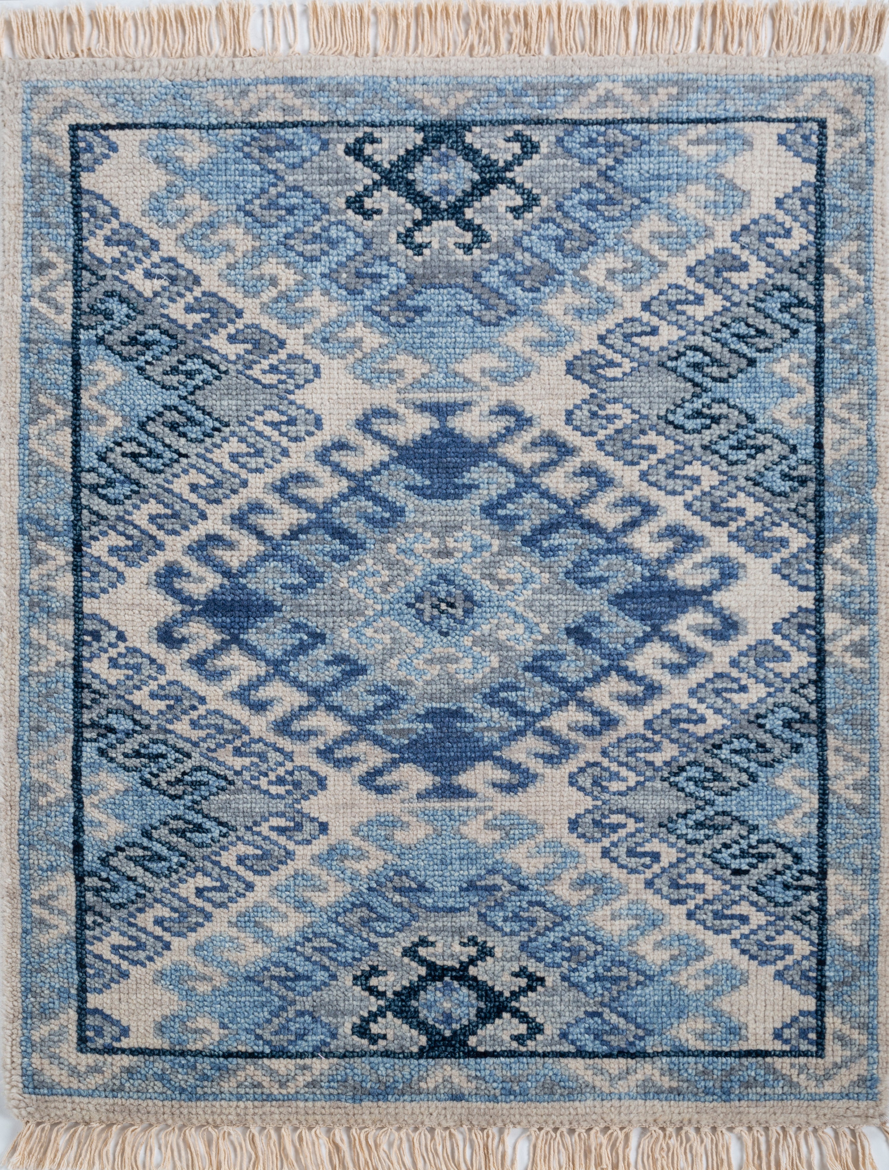 Carpet For Living room 2x3 Feet Blue Wool Rectangle Moroccan and Tribal Rug
