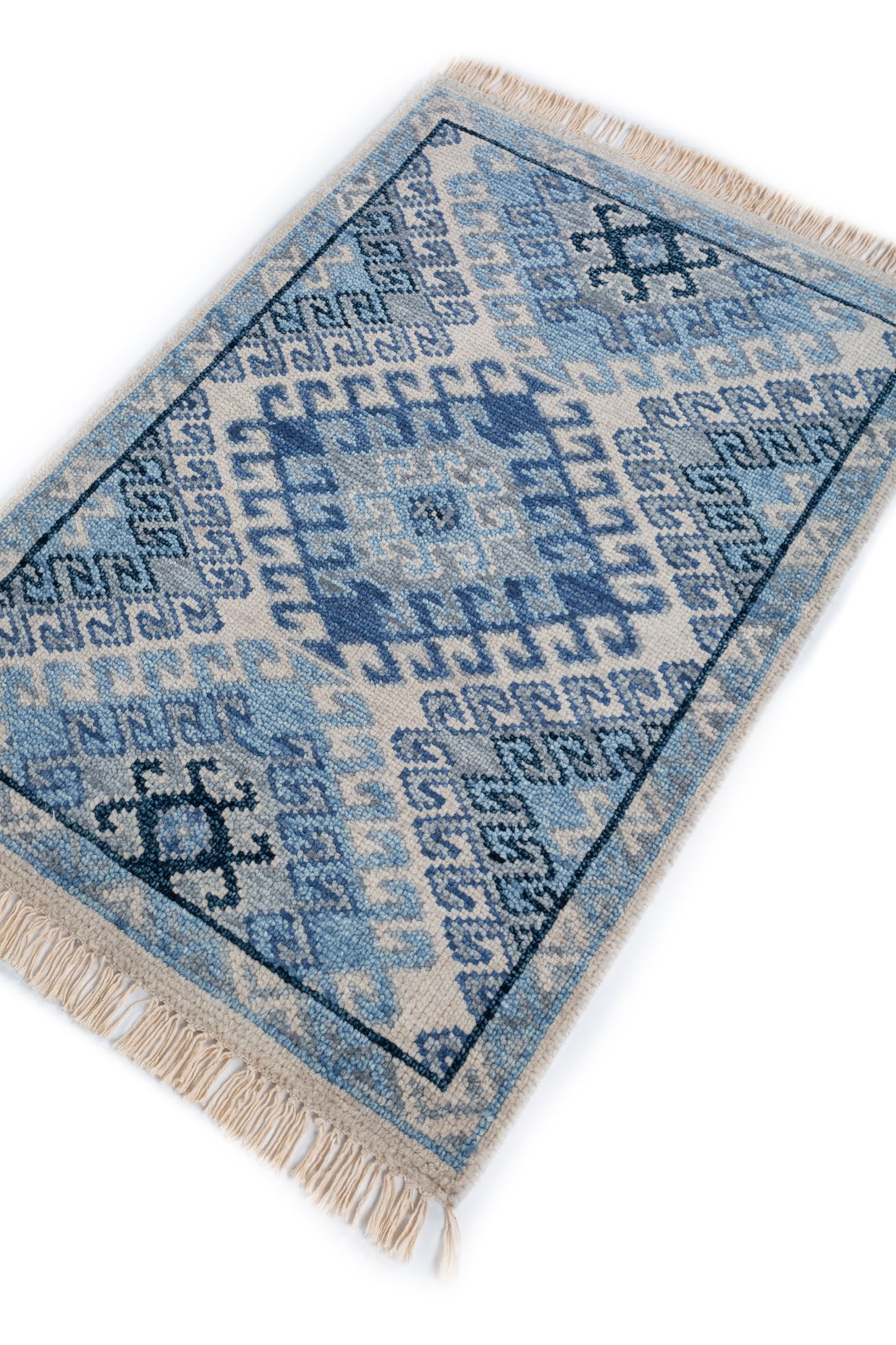 Carpet For Living room 2x3 Feet Blue Wool Rectangle Moroccan and Tribal Rug