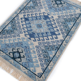 Carpet For Living room 2x3 Feet Blue Wool Rectangle Moroccan and Tribal Rug