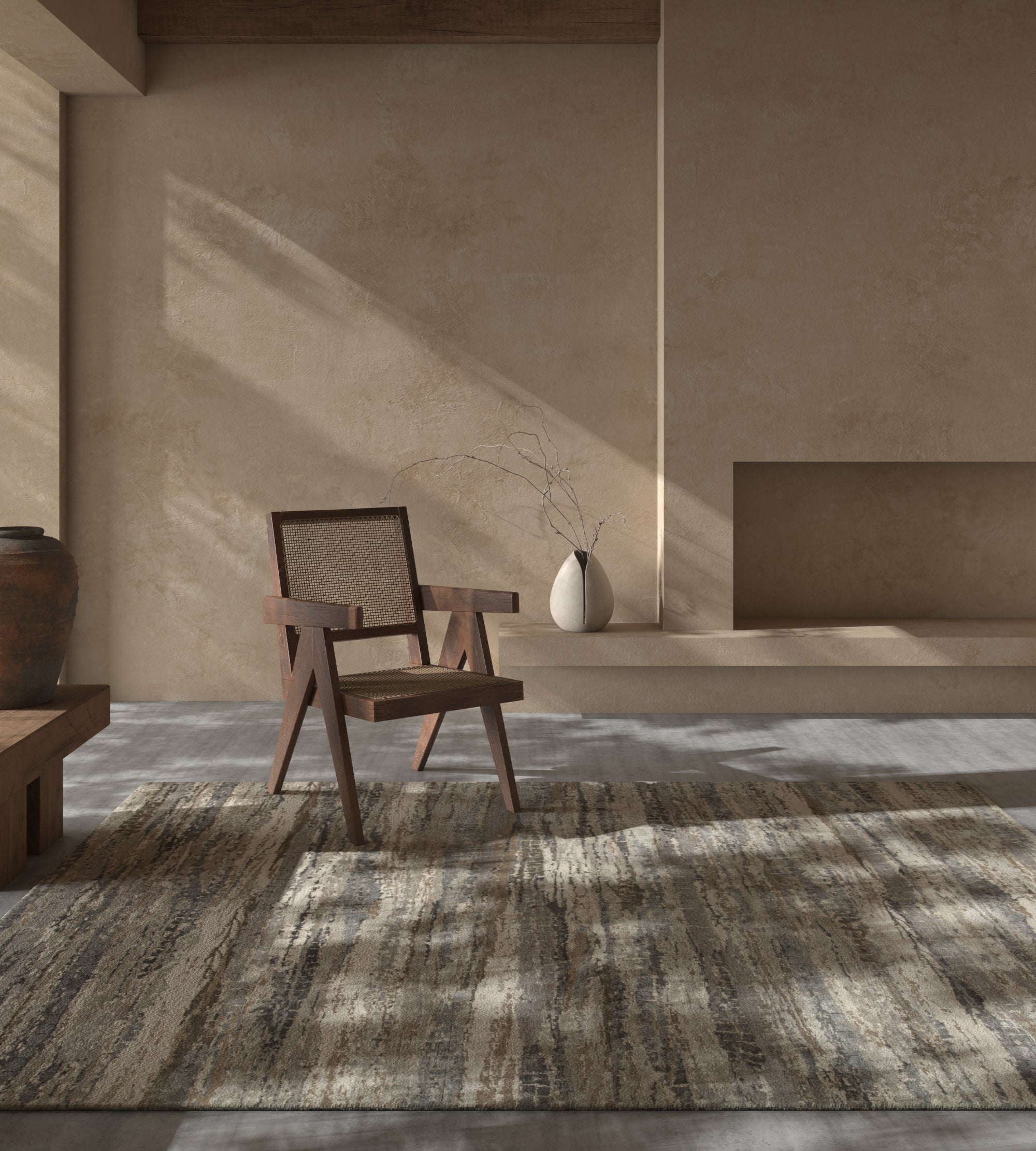 Carpet For Living room 2x3 Feet Ivory Wool and Bamboo Silk Rectangle Abstract Rug