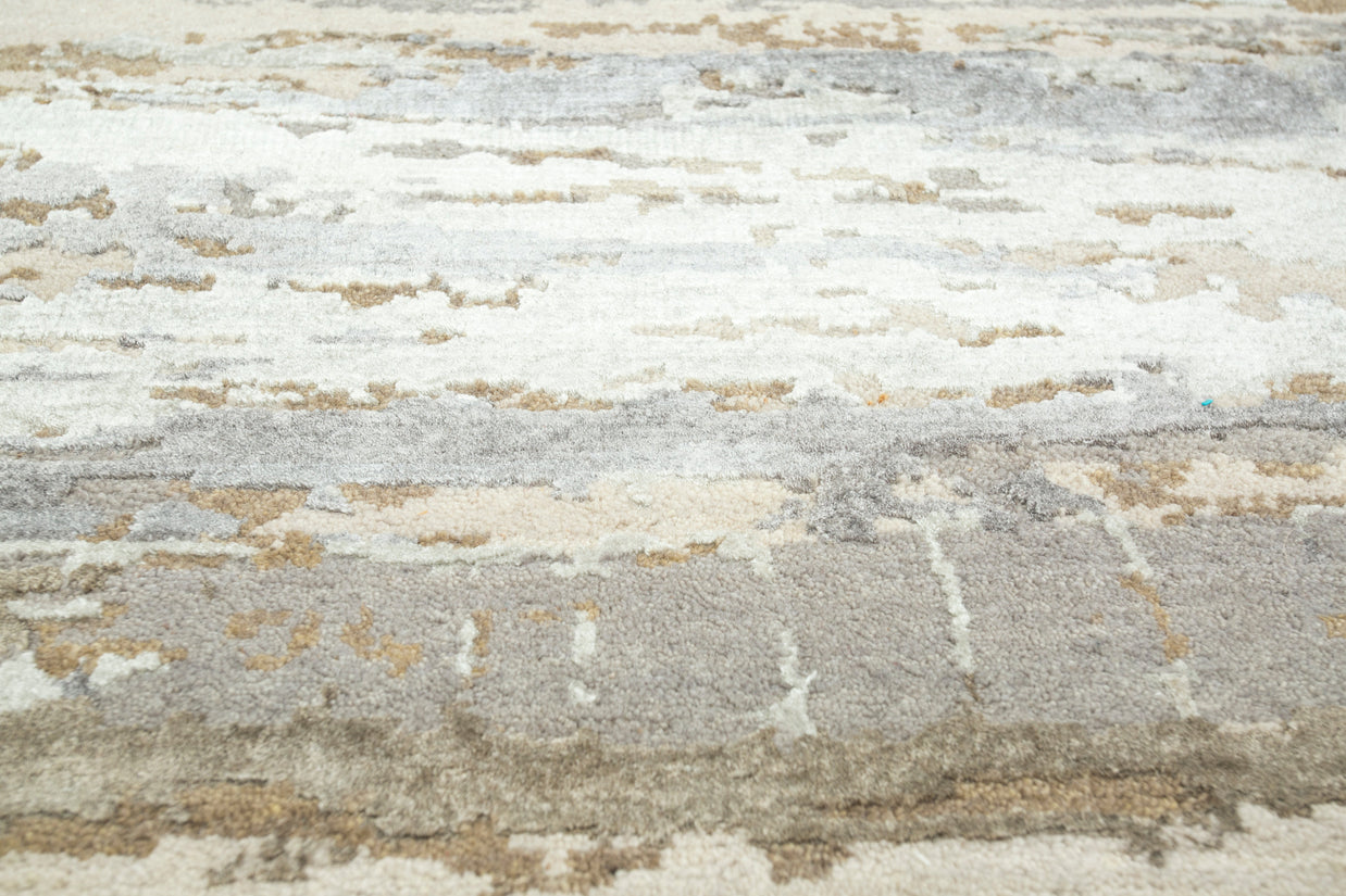 Carpet For Living room 2x3 Feet Ivory Wool and Bamboo Silk Rectangle Abstract Rug