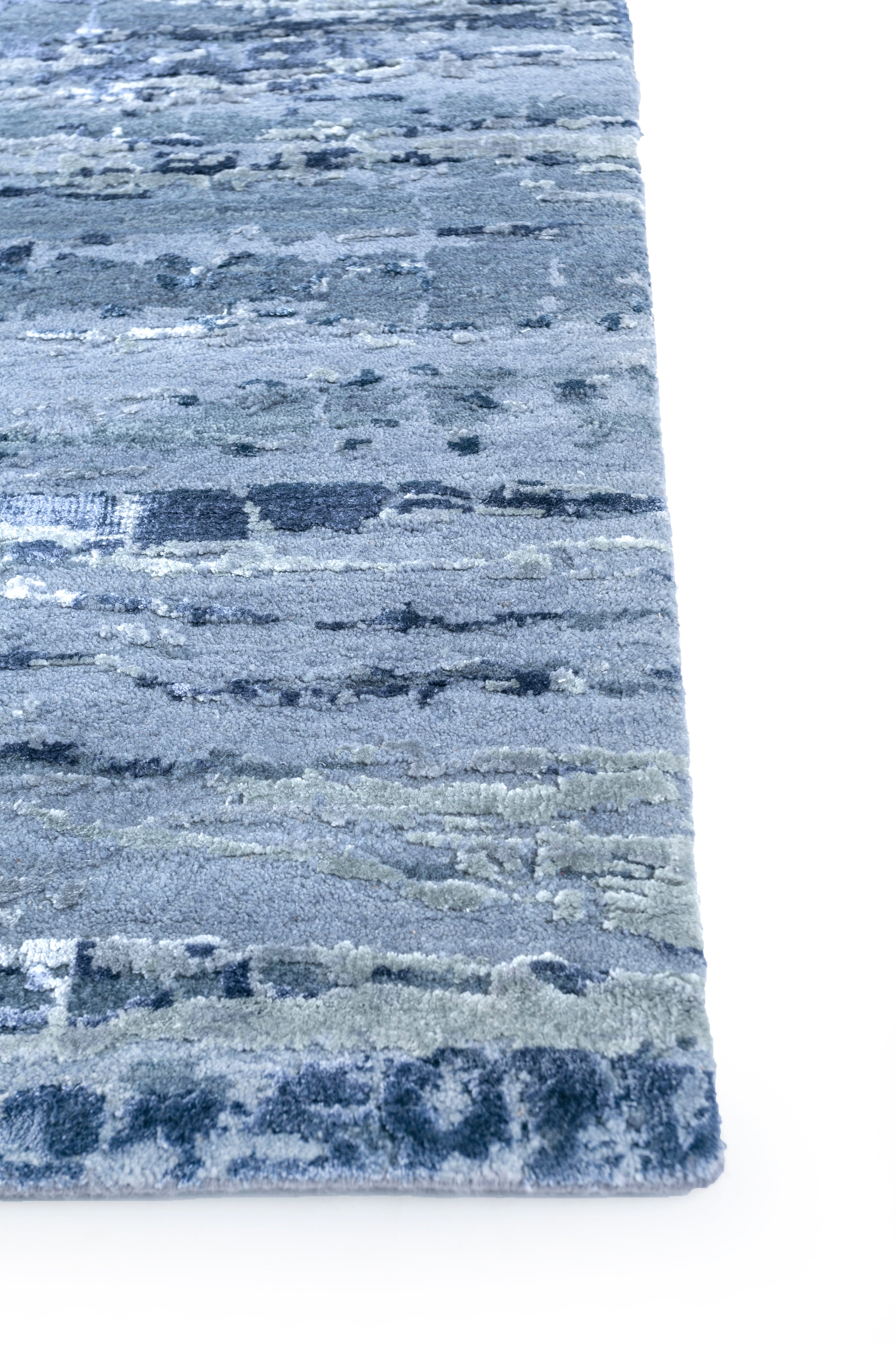 Carpet For Living room 2x3 Feet Grey and Black Wool and Bamboo Silk Rectangle Abstract Rug