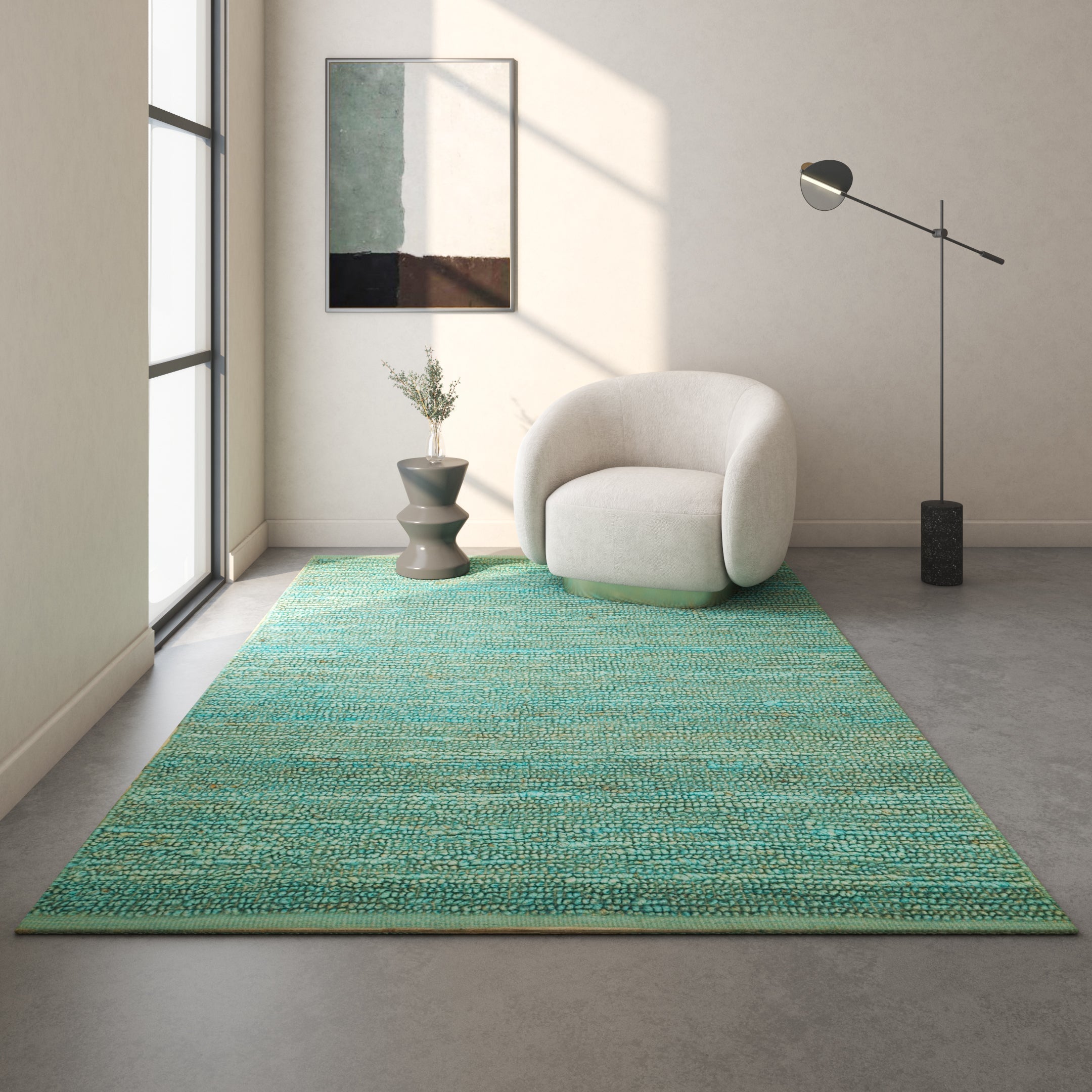 Carpet For Living room 5X8 Feet Blue Jute Rectangle Moroccan And Tribal Rug