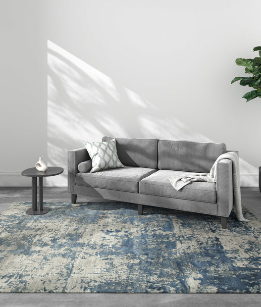 Carpet For Living room 2x3 Feet Grey and Black Wool and Bamboo Silk Rectangle Abstract Rug