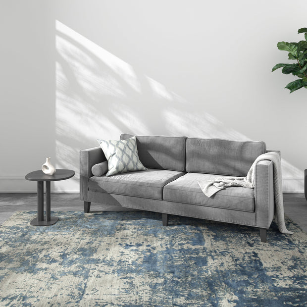 Carpet For Living room 2x3 Feet Grey and Black Wool and Bamboo Silk Rectangle Abstract Rug