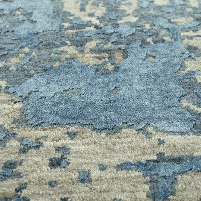 Carpet For Living room 2x3 Feet Grey and Black Wool and Bamboo Silk Rectangle Abstract Rug