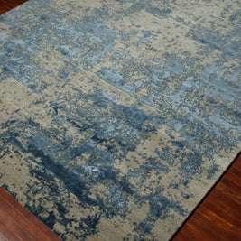Carpet For Living room 2x3 Feet Grey and Black Wool and Bamboo Silk Rectangle Abstract Rug