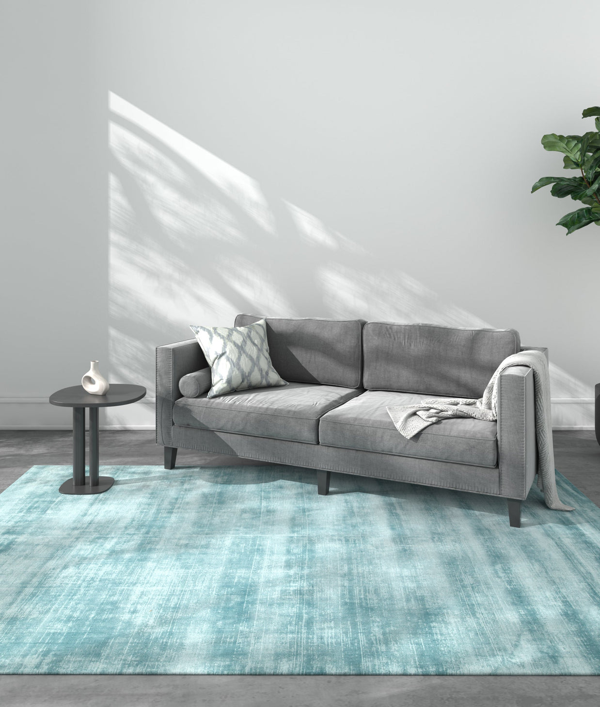 Carpet For Living room 2x3 Feet Blue Viscose Rectangle Solid Rug