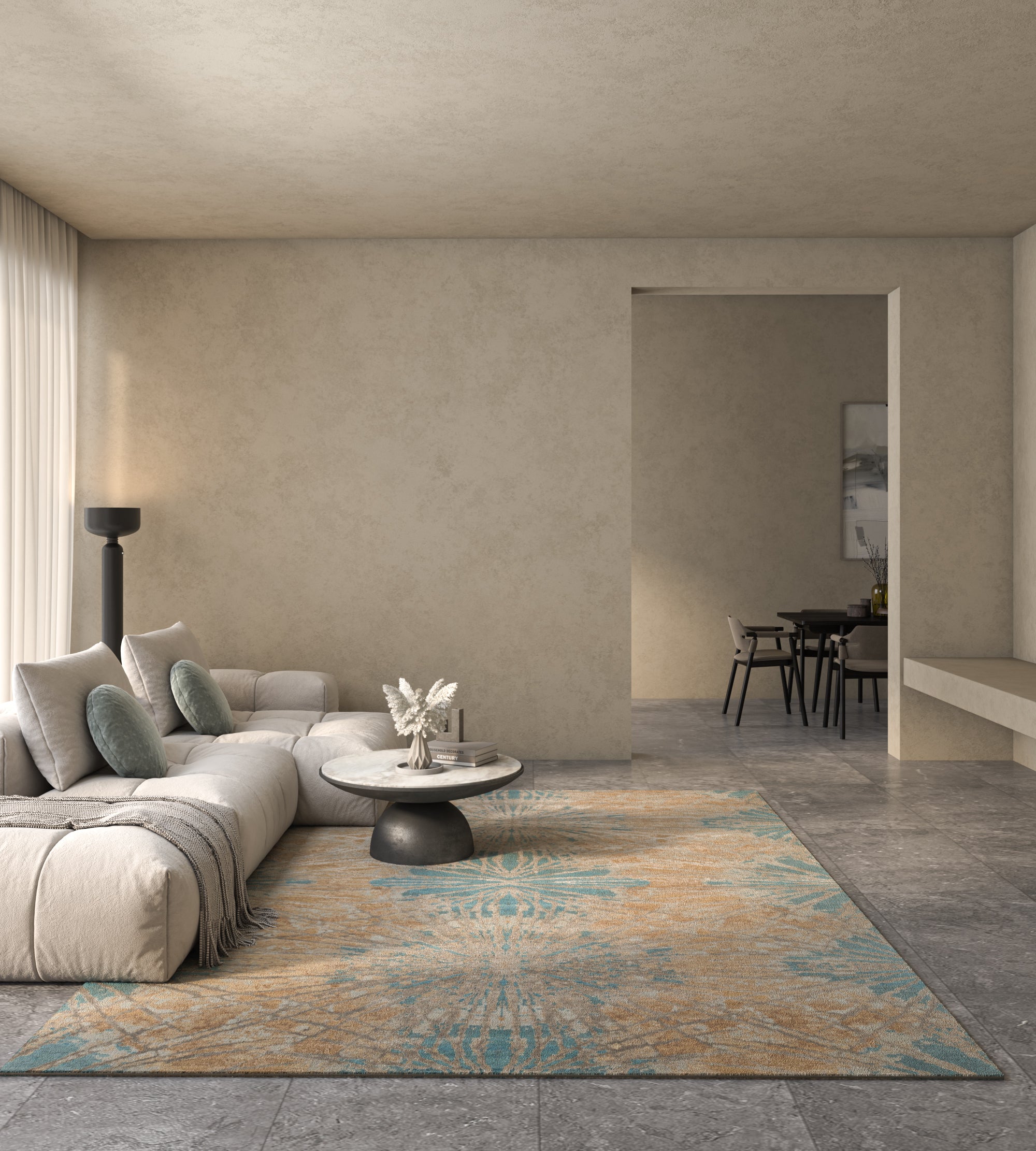 Carpet For Living room 2x3 Feet Green Wool and Bamboo Silk Rectangle Abstract Rug