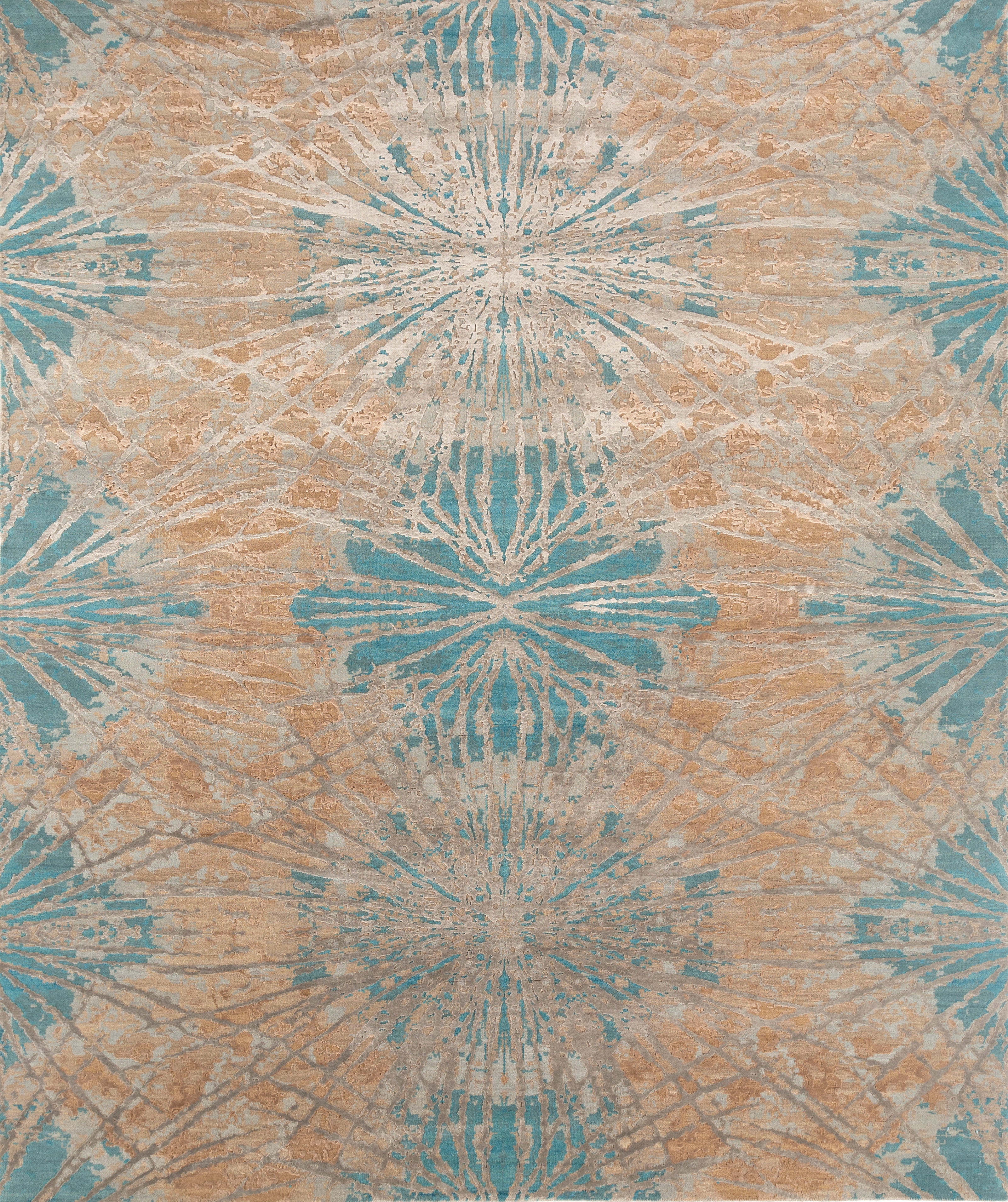 Carpet For Living room 2x3 Feet Green Wool and Bamboo Silk Rectangle Abstract Rug