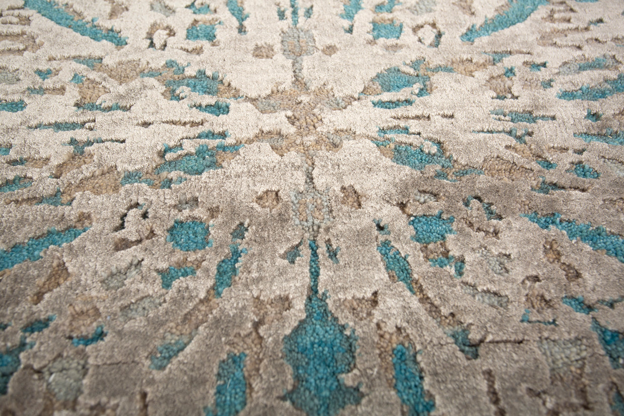 Carpet For Living room 2x3 Feet Green Wool and Bamboo Silk Rectangle Abstract Rug