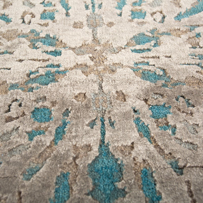 Carpet For Living room 2x3 Feet Green Wool and Bamboo Silk Rectangle Abstract Rug