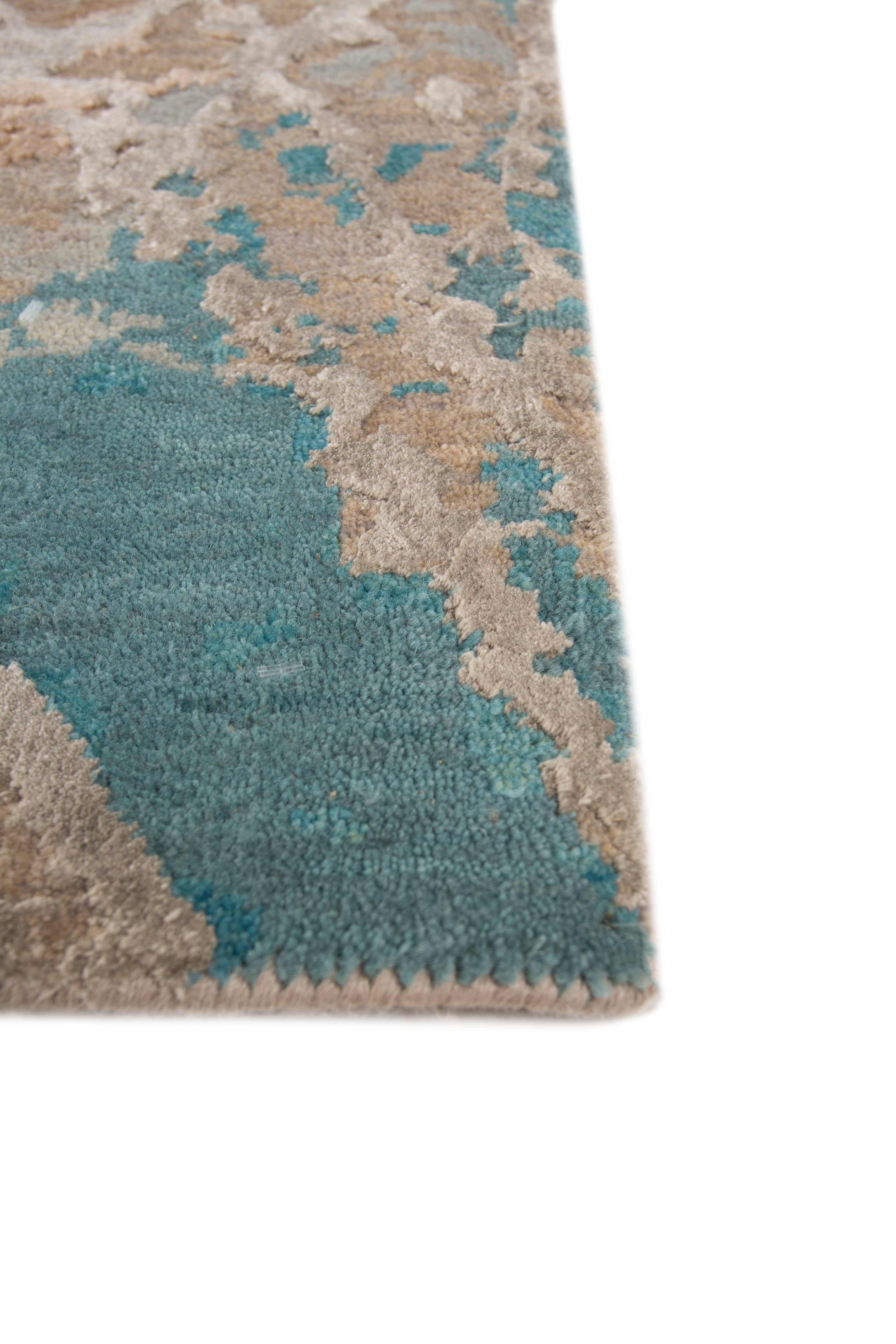 Carpet For Living room 2x3 Feet Green Wool and Bamboo Silk Rectangle Abstract Rug