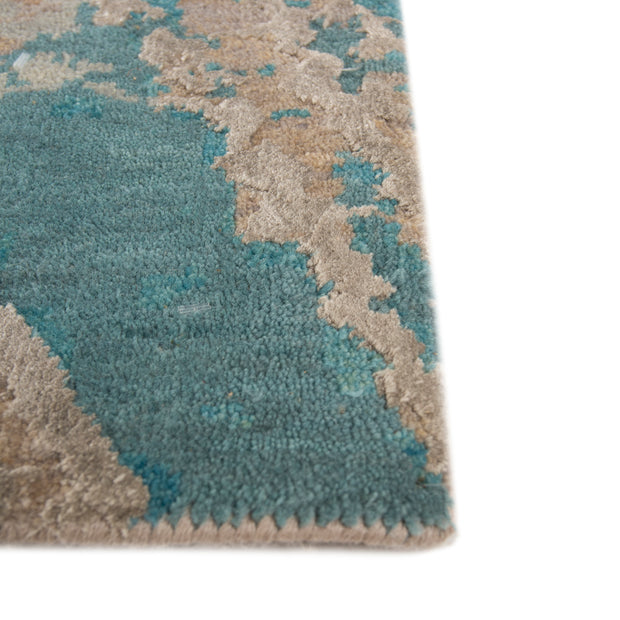 Carpet For Living room 2x3 Feet Green Wool and Bamboo Silk Rectangle Abstract Rug