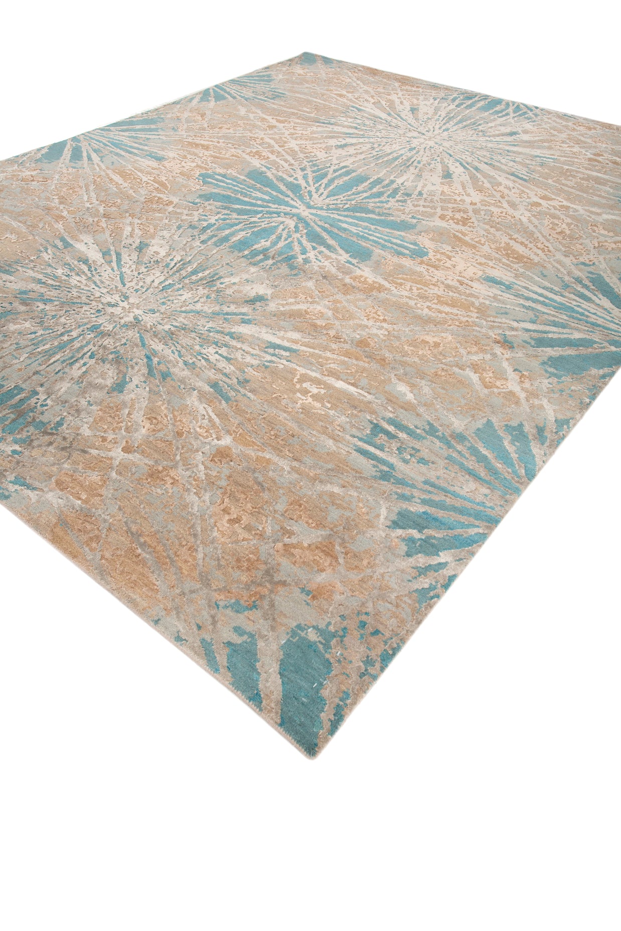 Carpet For Living room 2x3 Feet Green Wool and Bamboo Silk Rectangle Abstract Rug