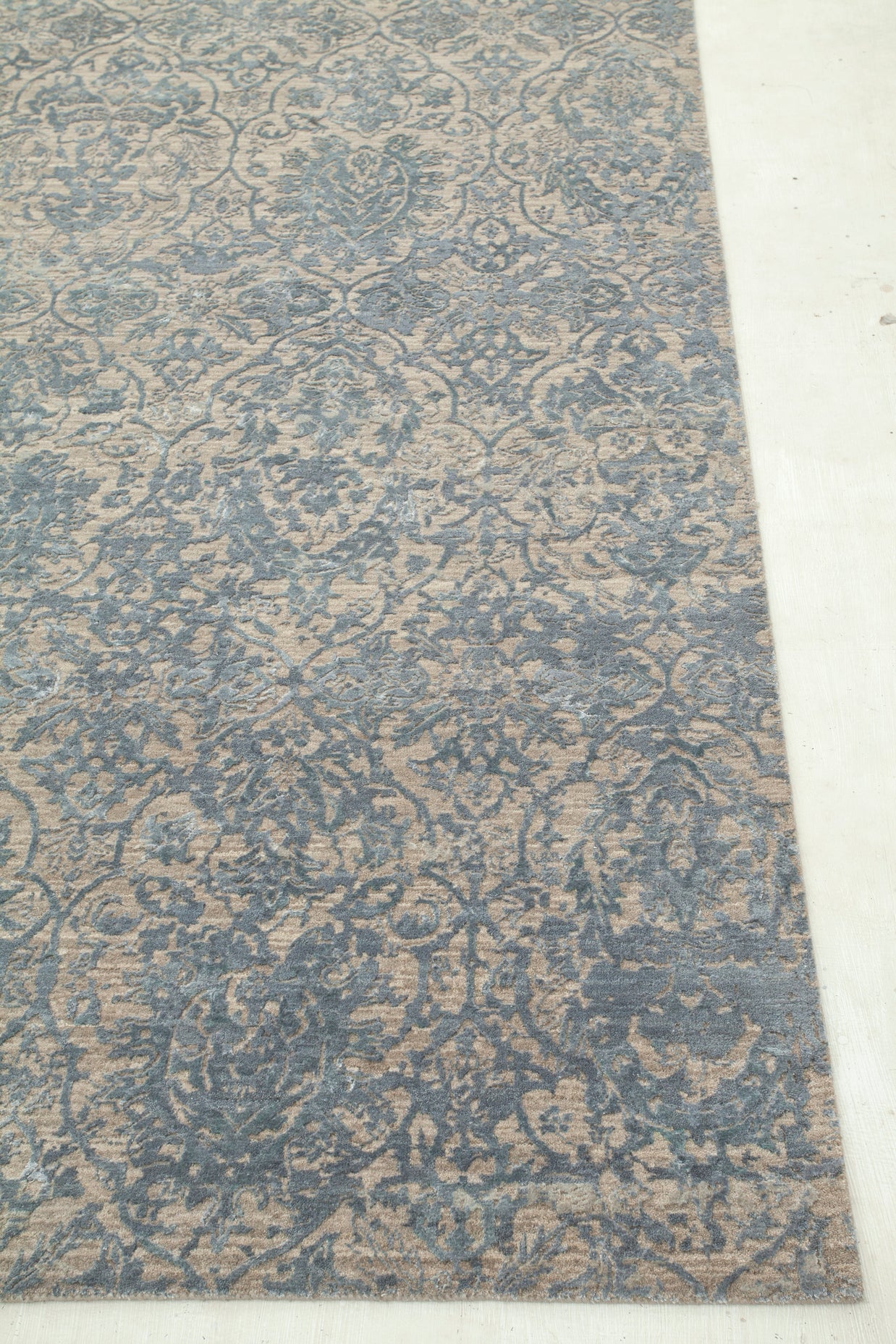 Carpet For Living room 2x3 Feet beige and brown Wool and Bamboo Silk Rectangle Abstract Rug