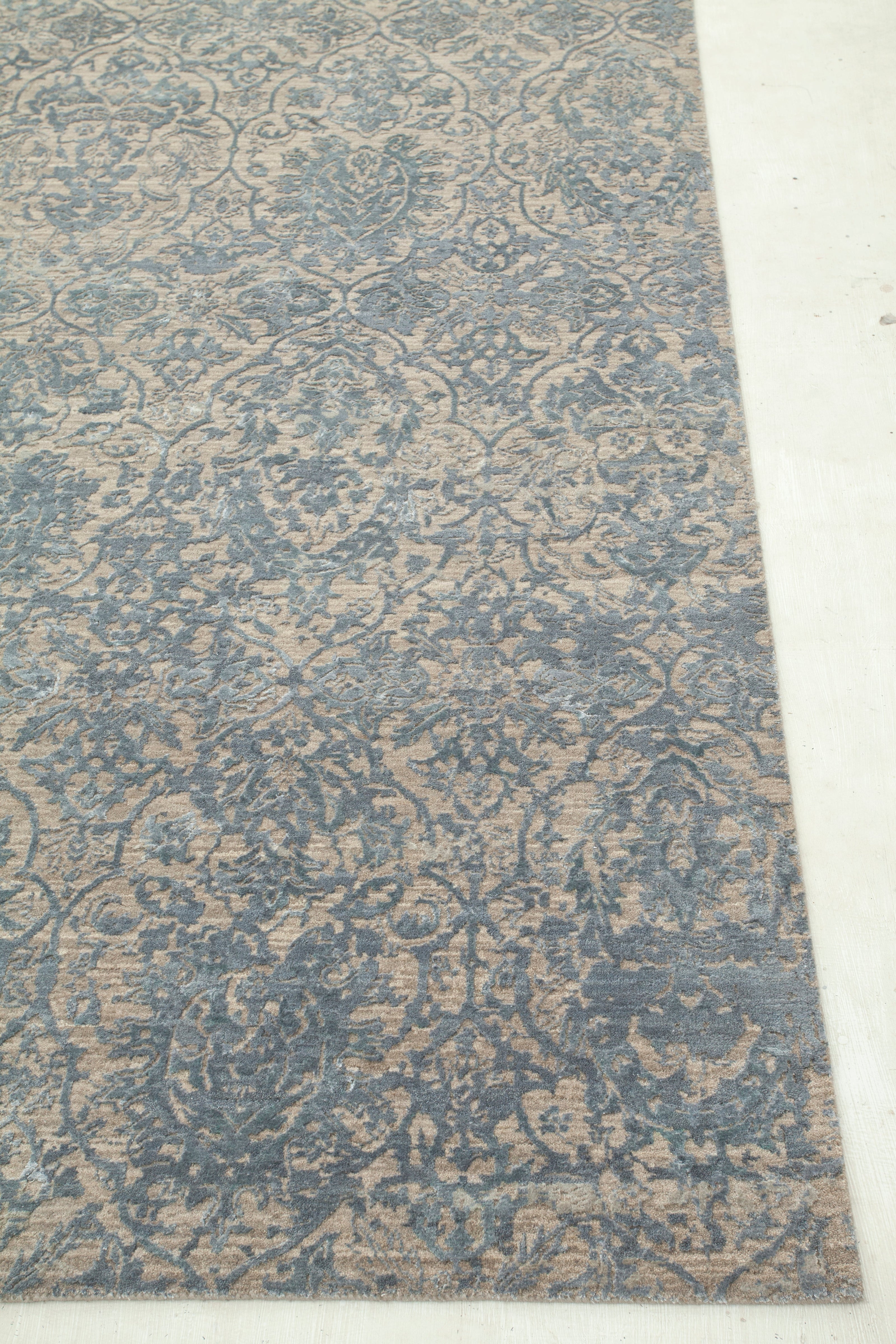 Carpet For Living room 2x3 Feet beige and brown Wool and Bamboo Silk Rectangle Abstract Rug