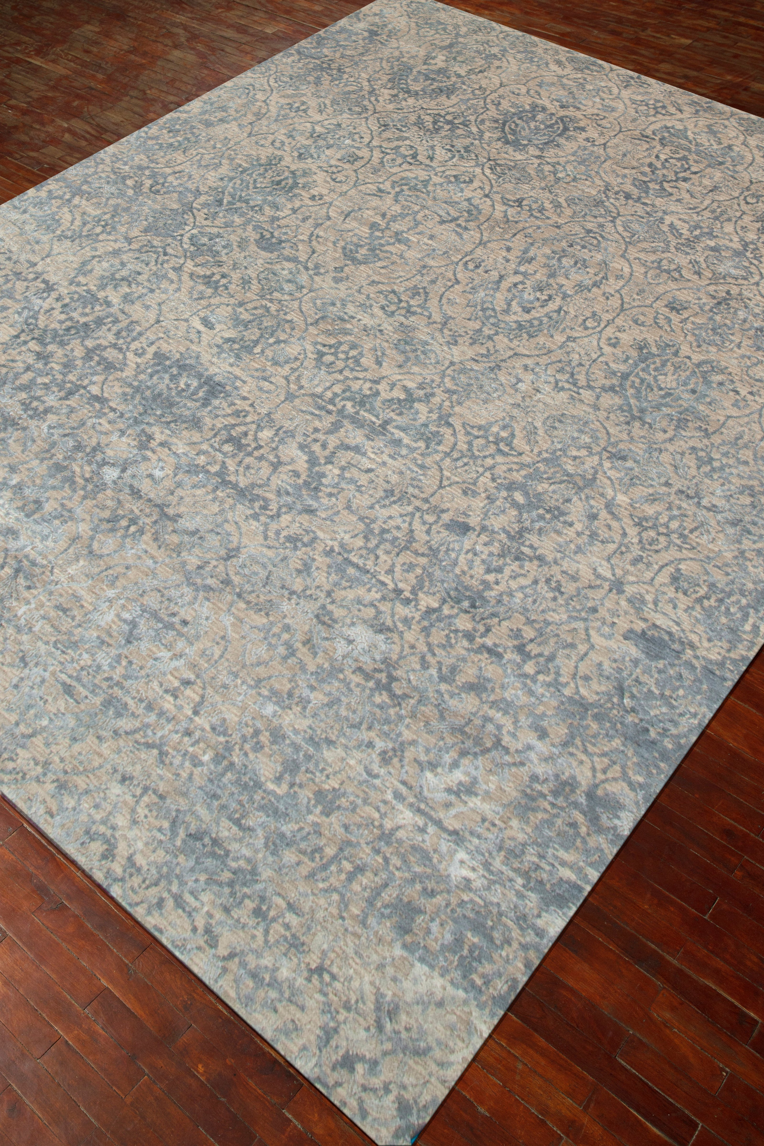 Carpet For Living room 2x3 Feet beige and brown Wool and Bamboo Silk Rectangle Abstract Rug