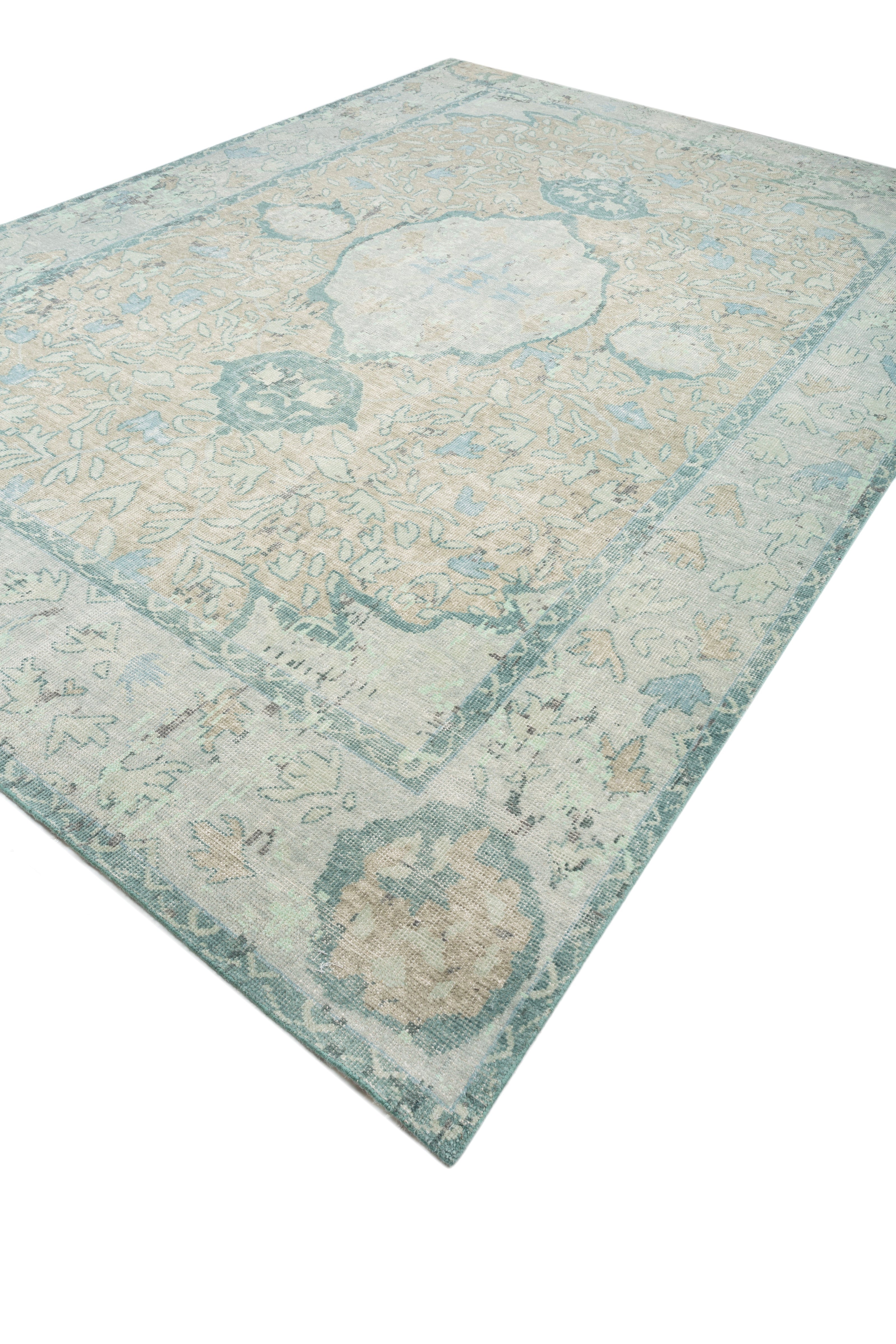 Carpet For Living room 2x3 Feet Blue Wool Rectangle Vintage and Distressed Rug