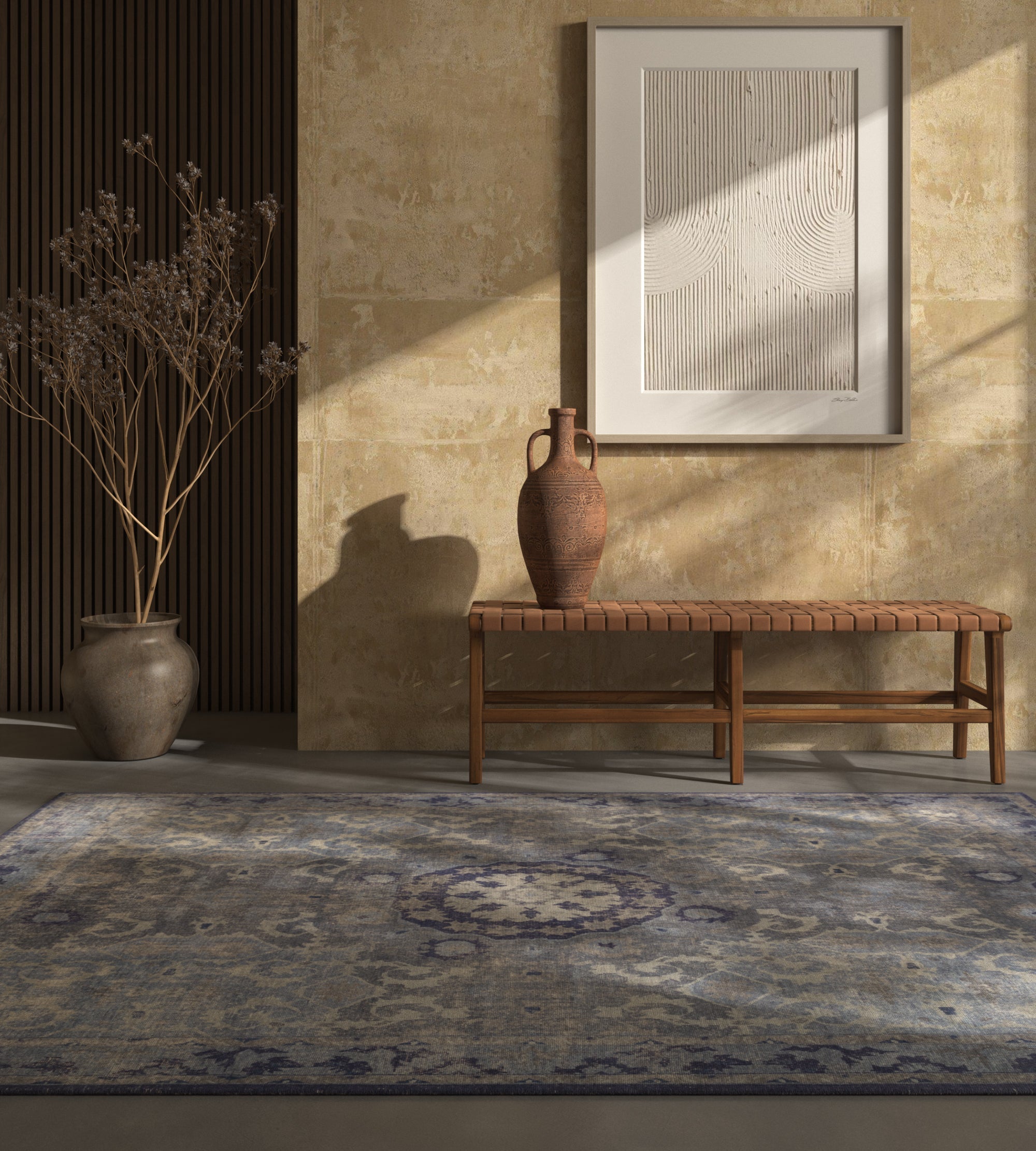 Carpet For Living room 2x3 Feet Blue Wool Rectangle Vintage and Distressed Rug