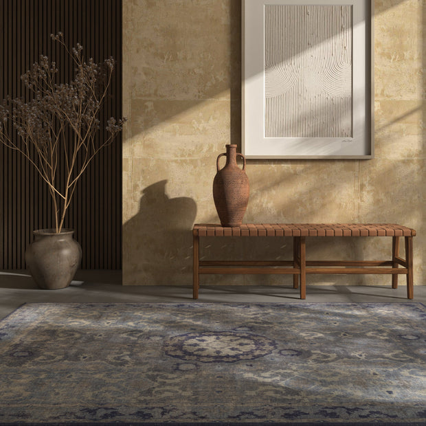 Carpet For Living room 2x3 Feet Blue Wool Rectangle Vintage and Distressed Rug