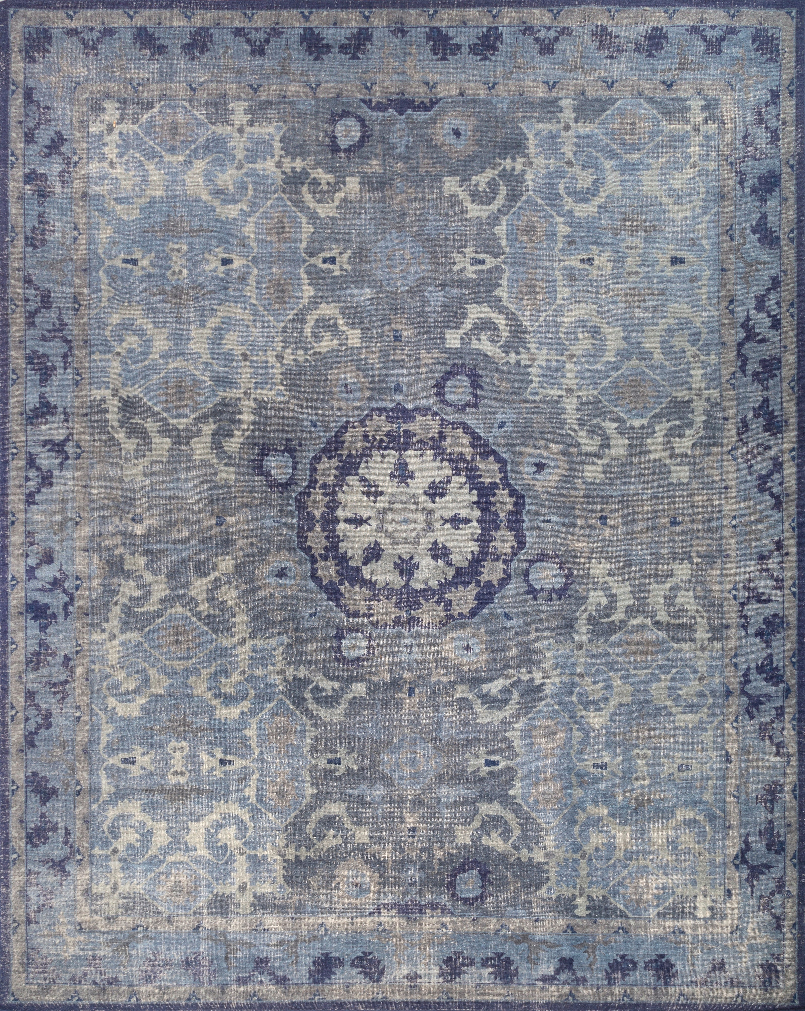 Carpet For Living room 2x3 Feet Blue Wool Rectangle Vintage and Distressed Rug