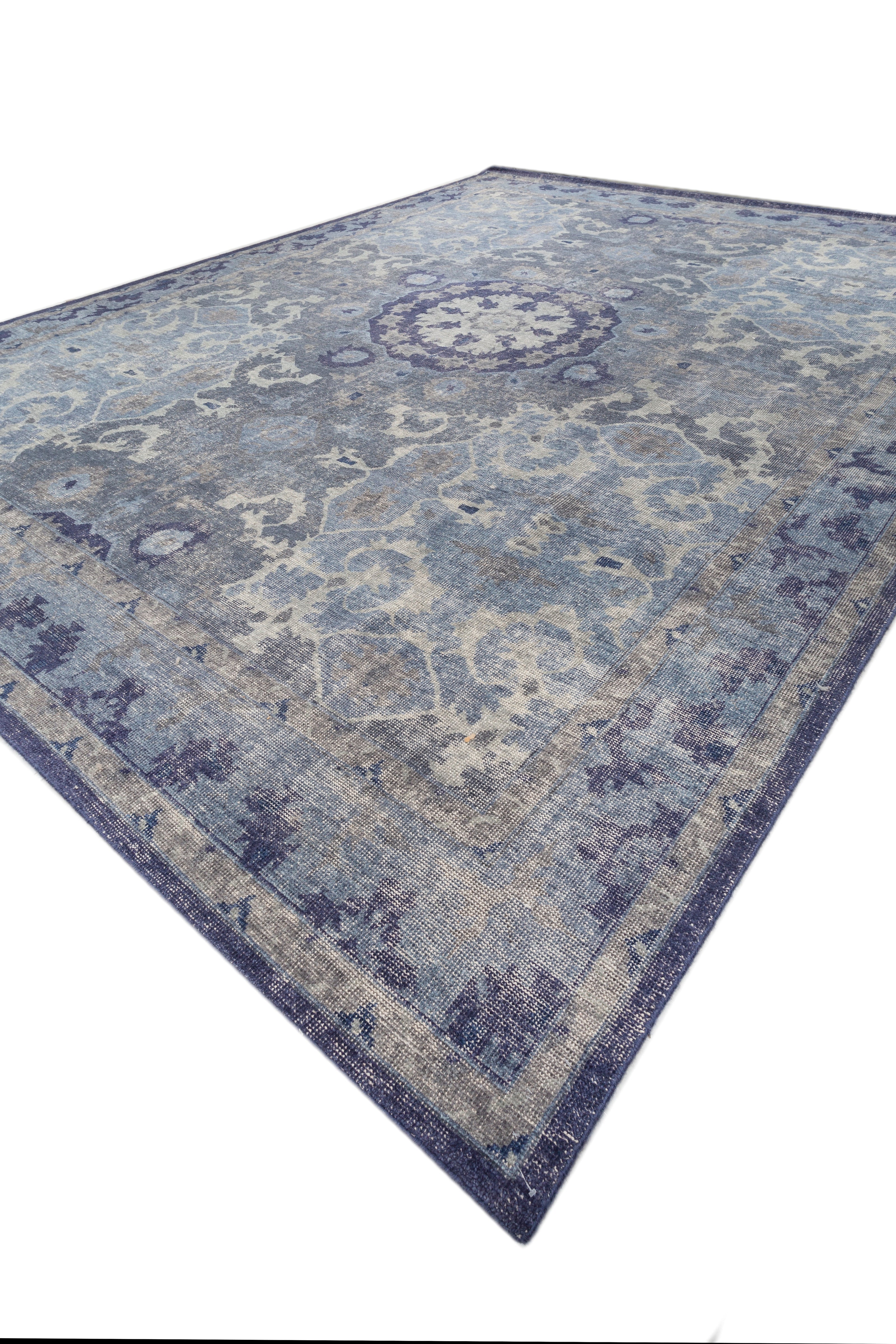 Carpet For Living room 2x3 Feet Blue Wool Rectangle Vintage and Distressed Rug