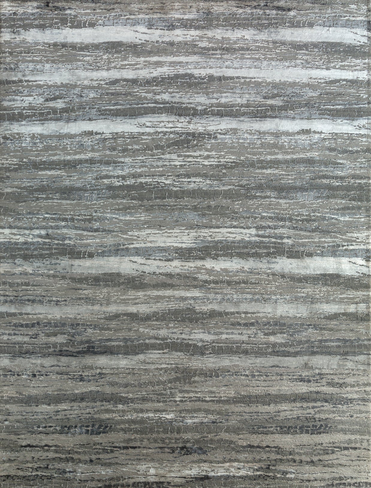 Carpet For Living room 2x3 Feet Grey and Black Wool and Bamboo Silk Rectangle Abstract Rug